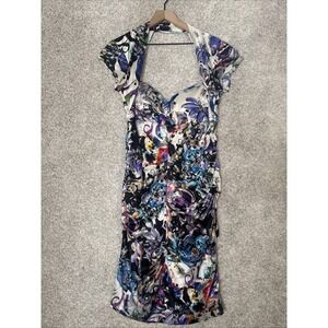 Vintage Cache Bodycon Silk Dress, Made in USA, Size 12 Back Cut Out